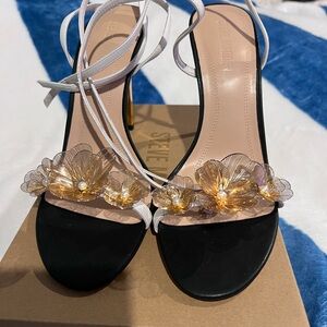 Steve Madden Black and Gold Floral Heels